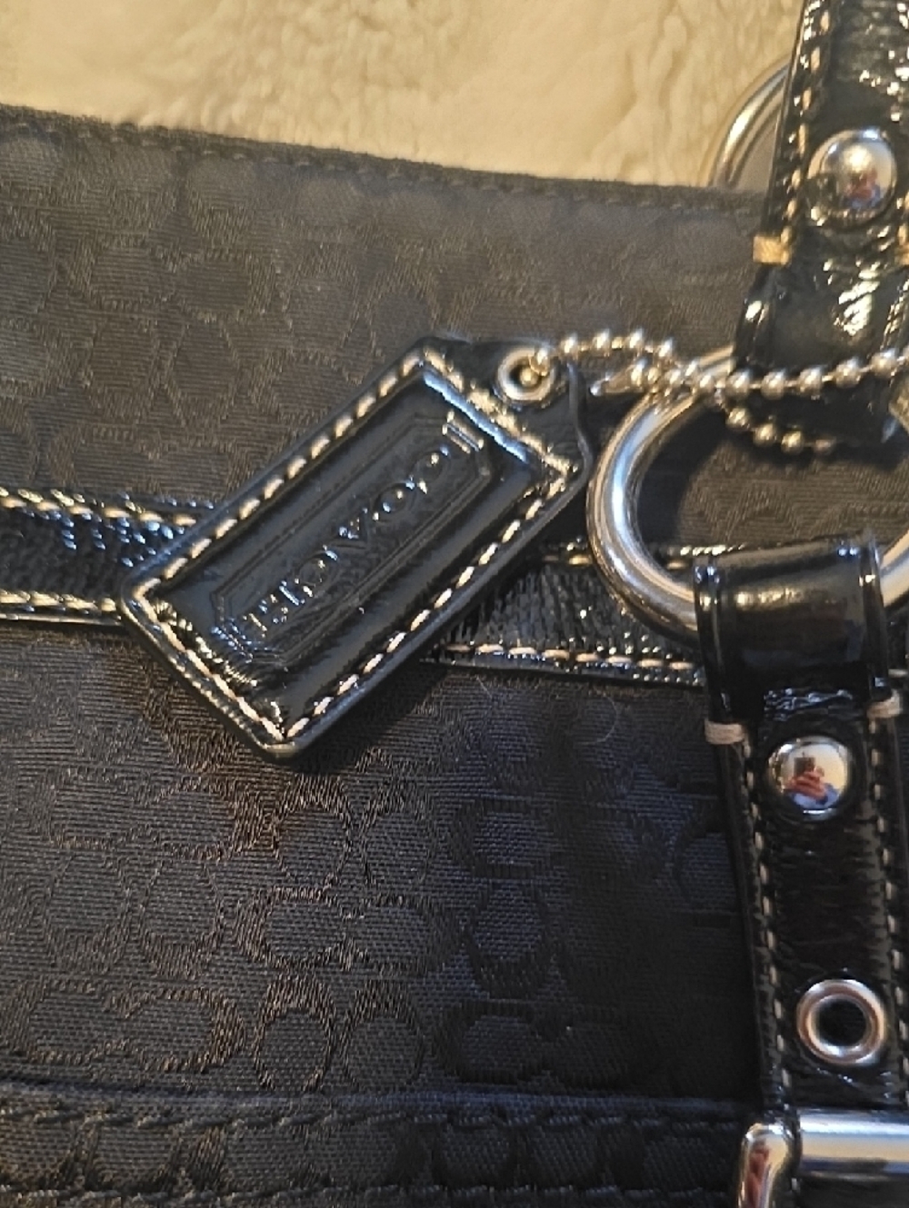Coach Black Tote with Patent Trim and Silver Hardware - Picture 2 of 6